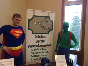 Eric (right) and I (left) as Martian Manhunter and Superman, respectively. 